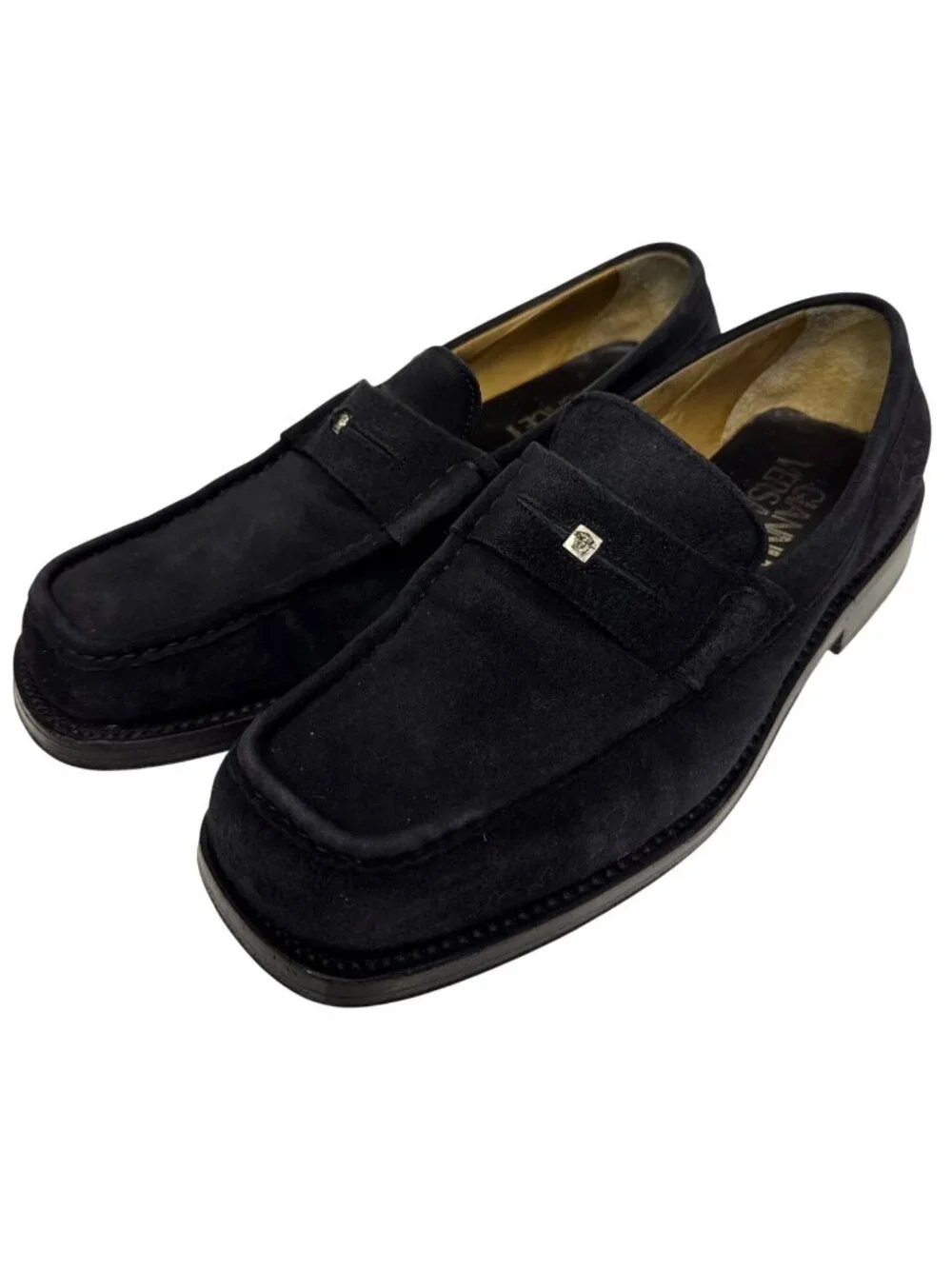 Gianni Versace Men's Black Suede Medusa Square Toe Loafers EU 43.5 US 9.5 Italy